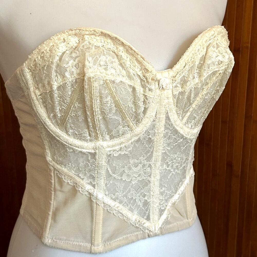 Vintage 70s Lady Marlene Bridal Corset Bustier Cream Lace 34B